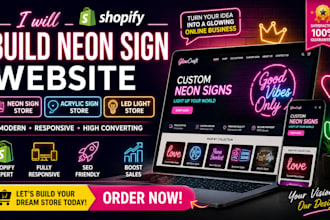 build neon sign website, acrylic sign store, led light shopify website