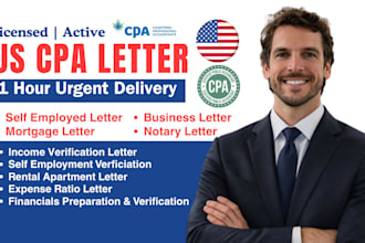 prepare, sign US CPA letter, self employment, mortgage, business, notary letter