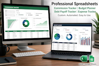 create custom commission tracker, budget planner and financial spreadsheet