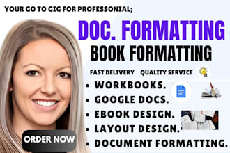 professionally format ebooks, workbooks, word and google docs