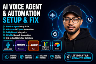 fix, setup ai voice agent, make com, zapier integration, airtable, gohighlevel