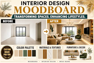 create a professional moodboard, interior design mood board with home decor