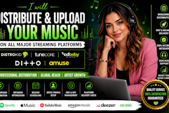 music manager, fix and distribute music on distrokid, cd baby, tunecore, ditto