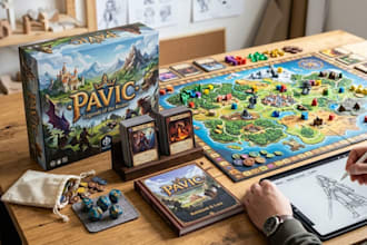 do card game design, board game templates, rulebook, and box mockup