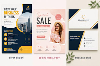 design professional canva flyers, media posts and cards