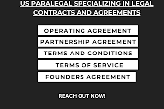 prepare llc operating agreements, partnership agreements, terms and conditions