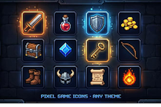 create pixel game icon animation game assets UI element indie game art pack