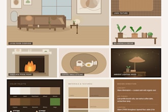 design a one room interior layout with moodboard and shopping list