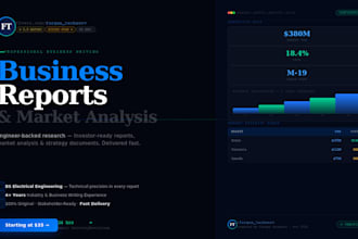 write professional business reports,  market analysis for startups and companies