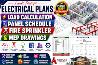 design electrical plans load calculation panel schedule fire sprinkler and mep