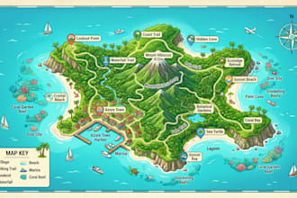 design resort map, beach map, island map, travel map and illustrated map