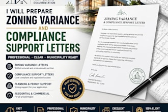 prepare professional zoning variance and compliance support letters