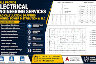 provide electrical load calculation drafting lighting power distribution and sld