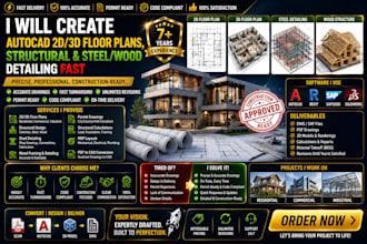 create autocad 2d, 3d floor plans, structural and steel, wood detailing fast