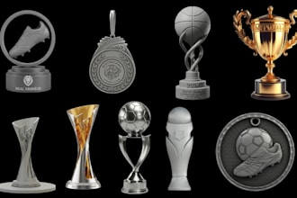 design custom 3d trophy model, award and medal model for 3d printing