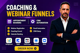 build coaching funnel webinar funnel appointment booking CRM automation setup