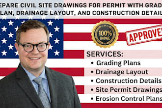 prepare civil site drawing for permit with grading plan drainage layout construc