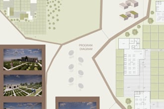 design a professional architectural presentation board or poster