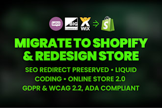 do bigcommerce, wix, wordpress to shopify migration with full theme rebuild