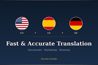 translate english, spanish and german for business, marketing or document