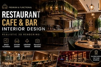 restaraunt interior design rendering, cafe, bar, restaraunt 3d interior design