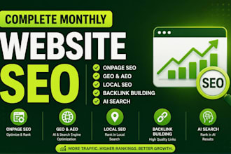 complete monthly website onpage SEO GEO aeo local, backlink building, ai search