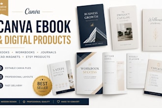 design canva ebook, product catalog label, workbook, digital product for esty