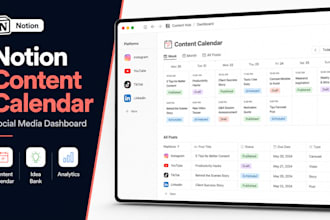design a notion content calendar and social media dashboard