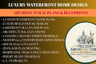 design ca tx luxury waterfront home plans elevations blueprint