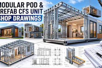 design modular pod, prefab cfs unit shop drawings for offsite construction