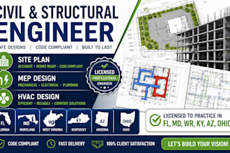 civil structural engineer, site plan, mep design, hvac for fl md wr ky az ohio