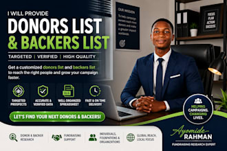 provide a targeted donors list and backers list for fundraising campaigns