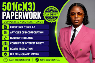 prepare 501c3 paperwork filing with irs form 1023 1023ez bylaws and articles