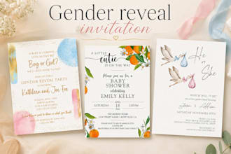 design editable gender reveal invitation, baby shower invitation canva template