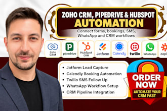 setup pipedrive zoho CRM hubspot jotform calendly twilio whatsapp zapier