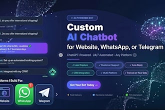 build a custom ai chatbot for your website,  whatsapp, or telegram using chatgpt