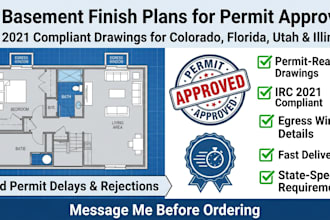 basement finish plan, basement permit drawing, irc code basement layout, egress