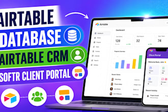 build your airtable database, airtable crm and softr client portal or webapp