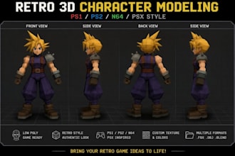 create n64, ps1, ps2 low poly character, retro game ready character in psx style