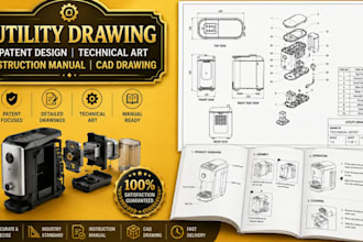 utility drawing patent design technical art instruction manual cad drawing