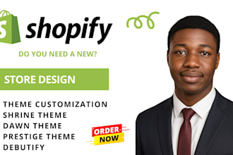 shopify redesign using dawn theme, shrine theme, prestige theme, debutify