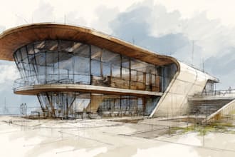 digital sketch architecture and interior design, concept art