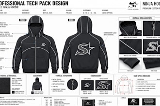 create fashion technical sketch fashion tech pack and clothing tech pack