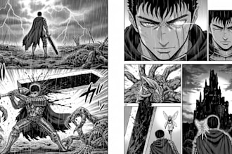 manga page custom dark berserk style art in high quality