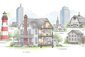draw illustrations or sketches of your house and buildings