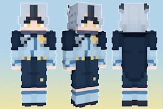 design a custom minecraft skin for java, bedrock, pvp, smp and vtuber and game