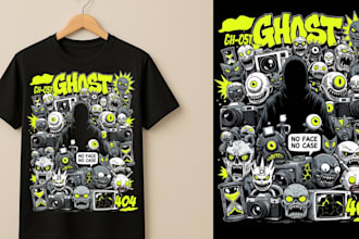 design dark streetwear graphic tee with horror doodle style