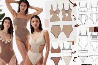 design lingerie swimwear sleepwear clothing tech pack fashion sketches cad flat