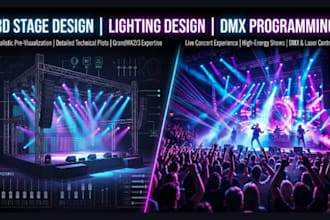 design concert stage lighting design, dmx programming and virtual stage design