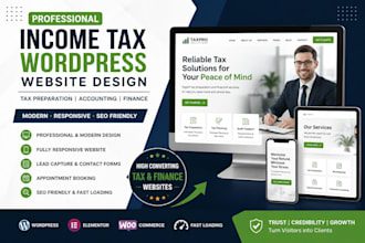 design income tax wordpress website finance landing page tax preparation website